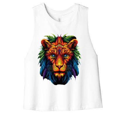 Tribal Lion Graphic Women's Racerback Cropped Tank