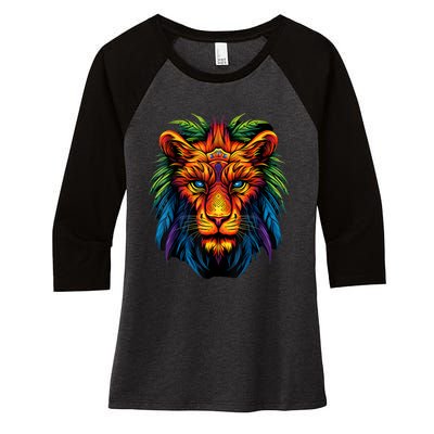 Tribal Lion Graphic Women's Tri-Blend 3/4-Sleeve Raglan Shirt