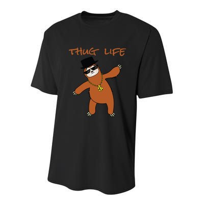 Thug Life Gangsta Sloth Youth Performance Sprint T-Shirt