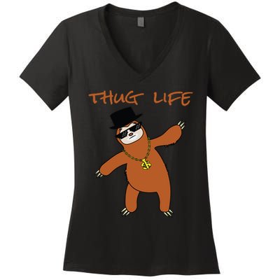 Thug Life Gangsta Sloth Women's V-Neck T-Shirt