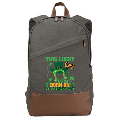 This Lucky Guy Was Born On St Patricks Day Funy Shamrocks Cotton Canvas Backpack