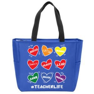 Teacher Life Gay Cool Heart Pride Flag Lgbtq Teaching Funny Gift Zip Tote Bag