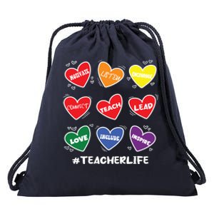 Teacher Life Gay Cool Heart Pride Flag Lgbtq Teaching Funny Gift Drawstring Bag