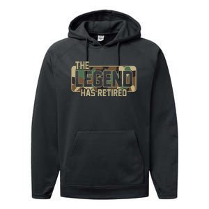 The Legend Has Retired Army Veteran Gift Performance Fleece Hoodie