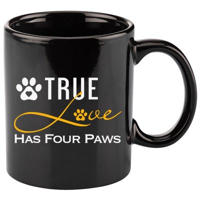 True Love Has Four Paws Funny Dogs Cats Valentine Gift 11oz C Handle Ceramic Mug
