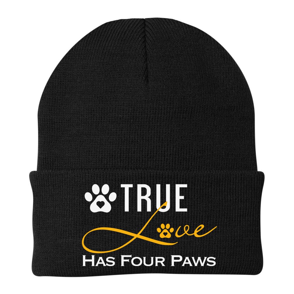 True Love Has Four Paws Funny Dogs Cats Valentine Gift Beanie