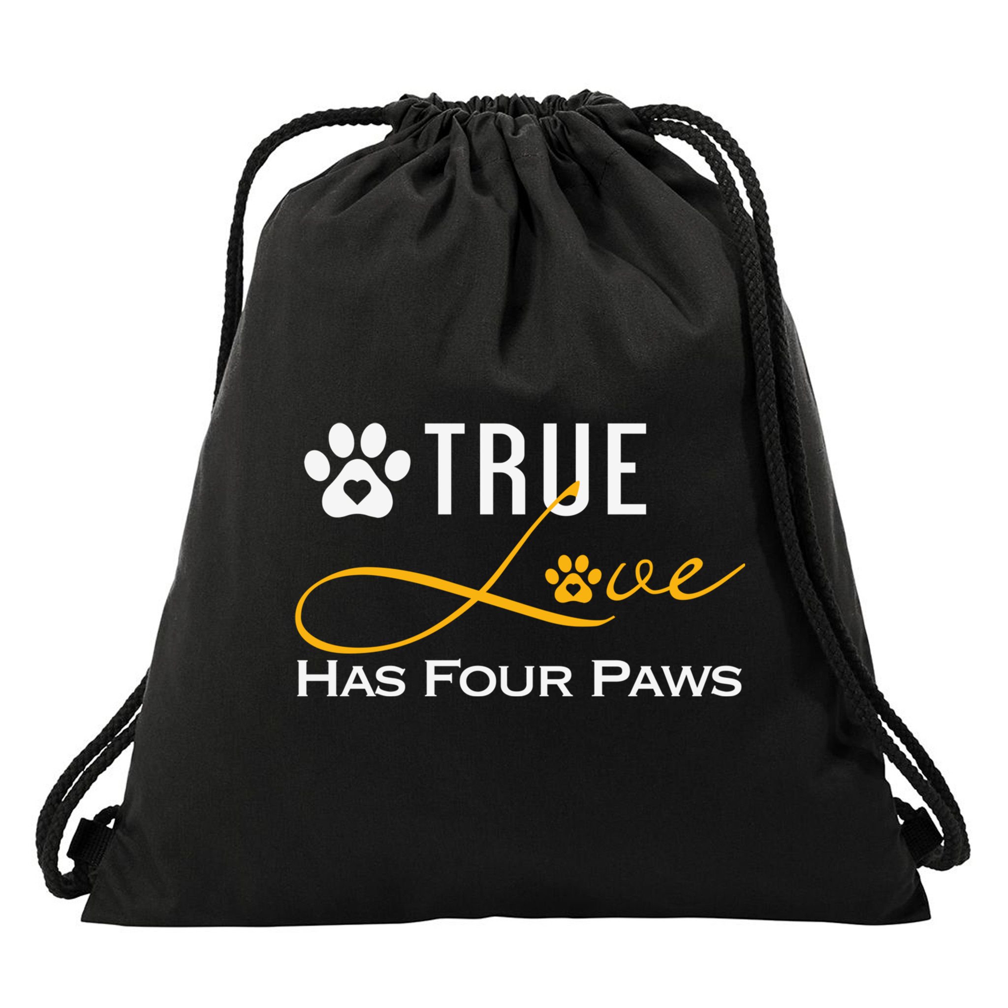 True Love Has Four Paws Funny Dogs Cats Valentine Gift Drawstring Bag