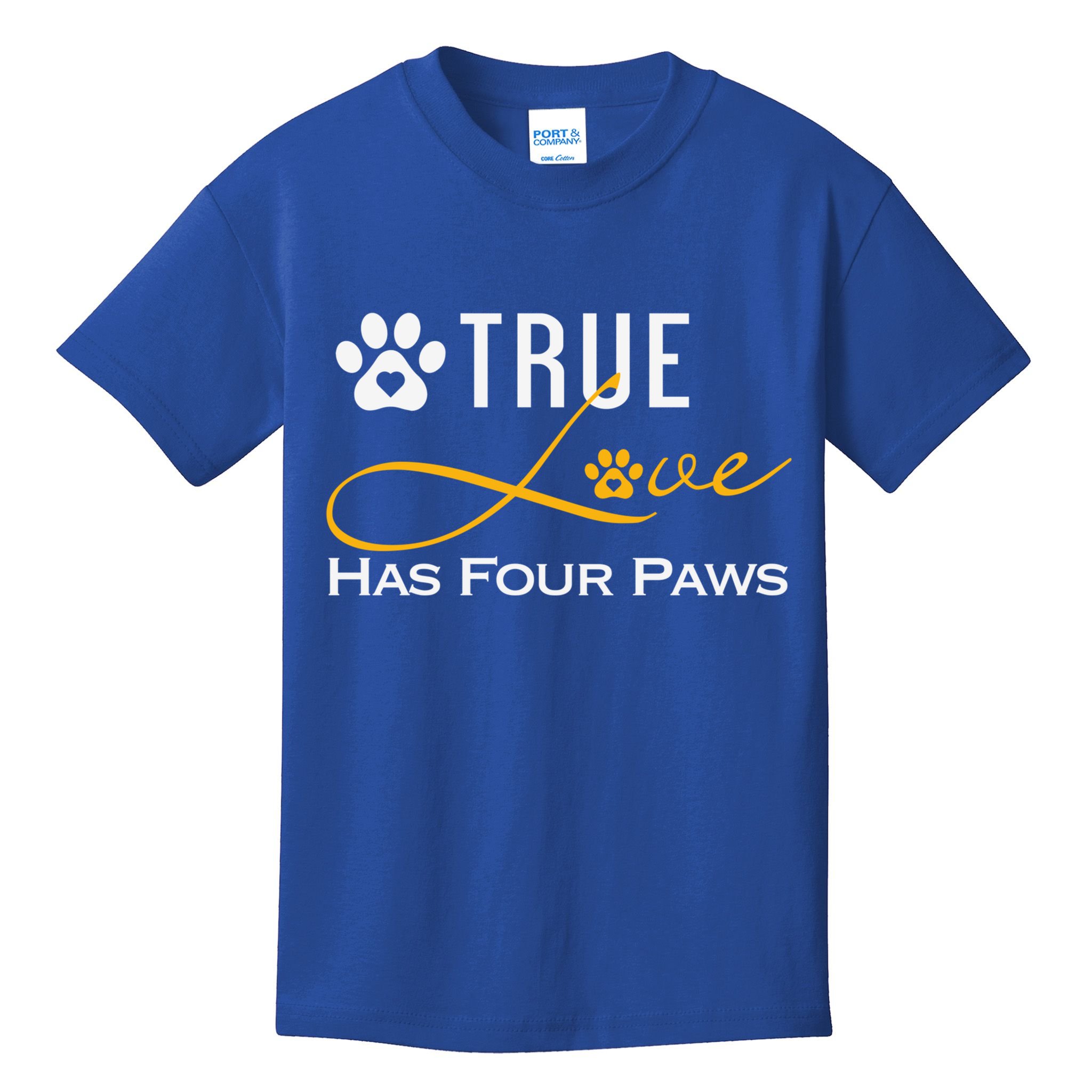 True Love Has Four Paws Funny Dogs Cats Valentine Gift Kids T-Shirt