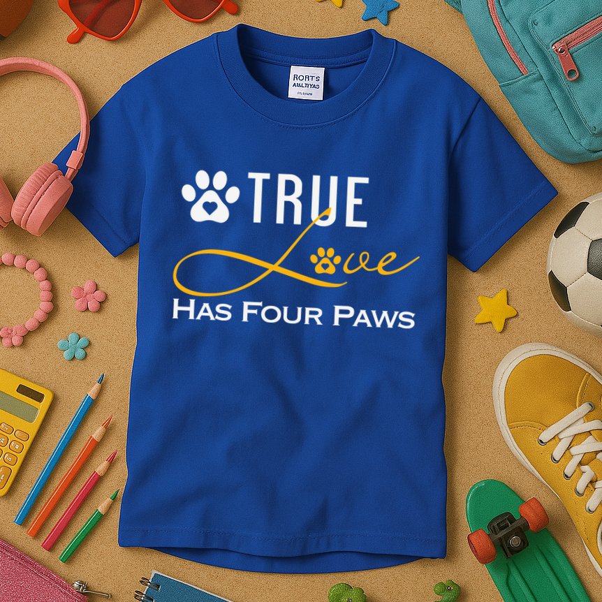 True Love Has Four Paws Funny Dogs Cats Valentine Gift Kids T-Shirt