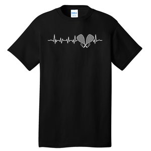 Tennis Lover Heartbeat Tennis Player Coach Racquetball Ball Tall T-Shirt