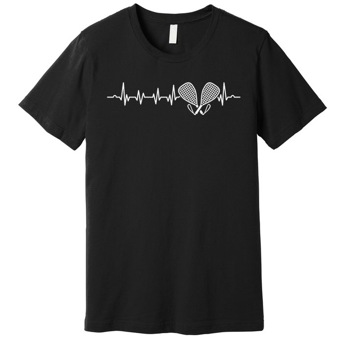 Tennis Lover Heartbeat Tennis Player Coach Racquetball Ball Premium T-Shirt