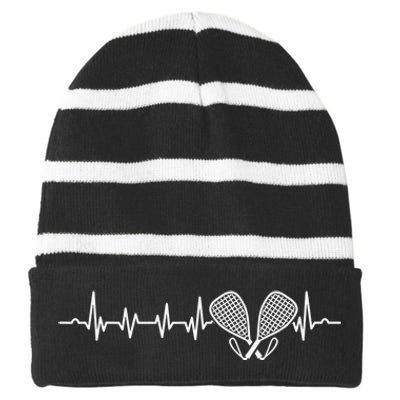 Tennis Lover Heartbeat Tennis Player Coach Racquetball Ball Striped Beanie with Solid Band