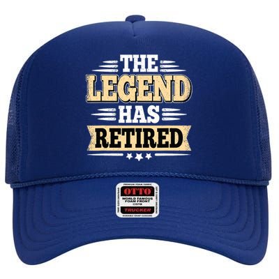 The Legend Has Retired Funny Retro Vintage Retirement Retire High Crown Mesh Back Trucker Hat