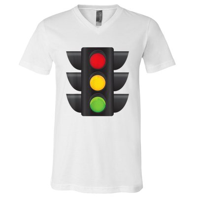 Traffic Light Halloween Costume Stop Go Green Yellow Red V-Neck T-Shirt