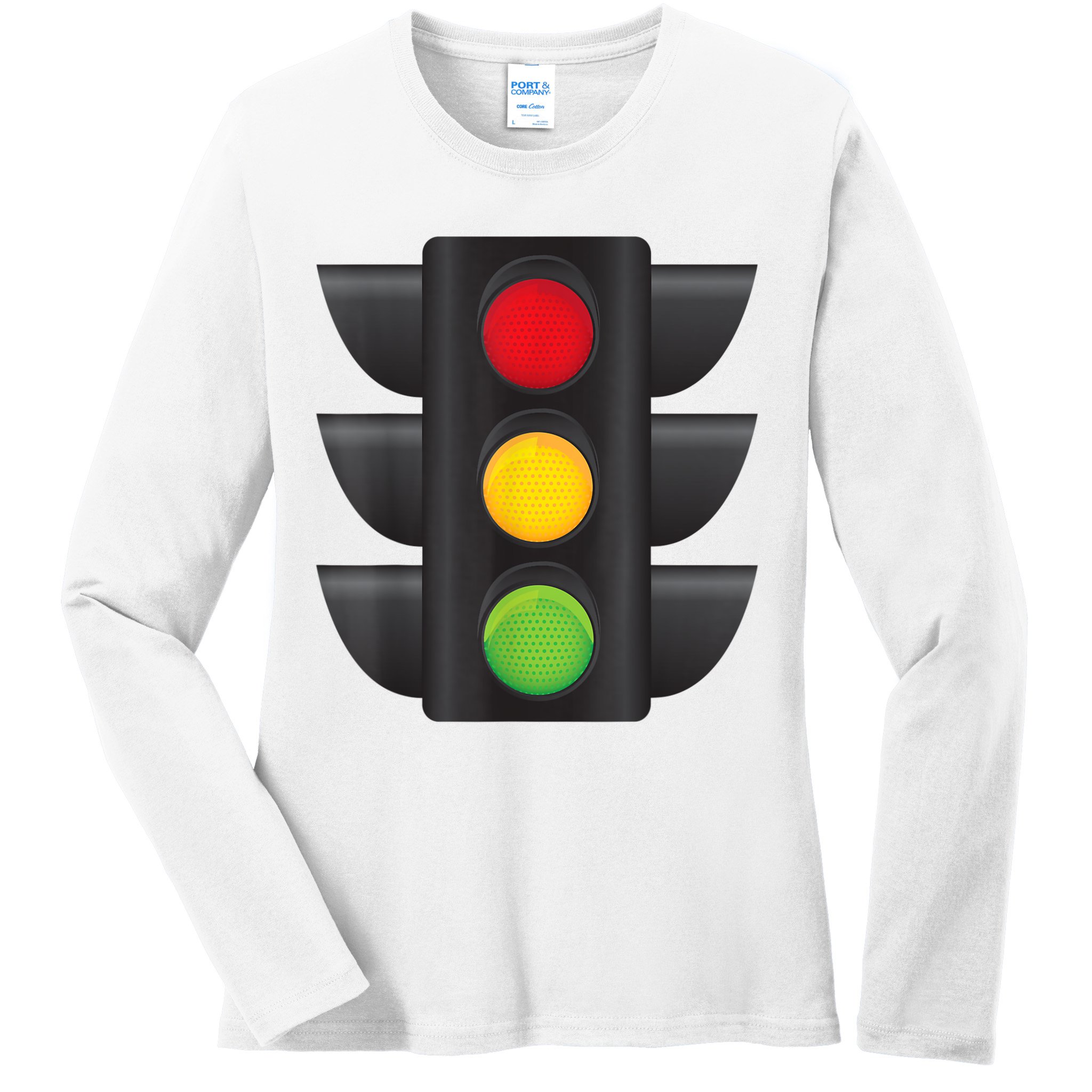 Traffic Light Halloween Costume Stop Go Green Yellow Red Ladies Long Sleeve Shirt
