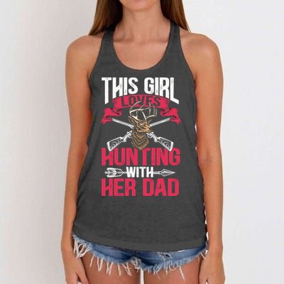 This Loves Hunting With Her Dad Female Hunter Hunt Gift Women's Knotted Racerback Tank