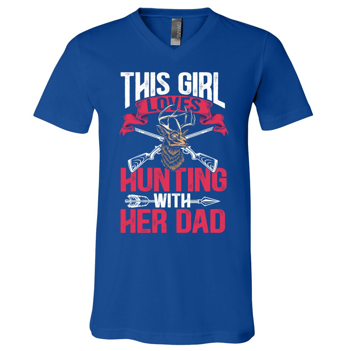 This Loves Hunting With Her Dad Female Hunter Hunt Gift V-Neck T-Shirt