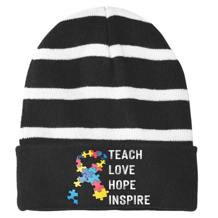 TEACH LOVE HOPE INSPIRE Striped Beanie with Solid Band