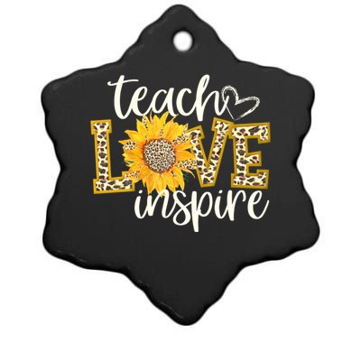 Teach Love Inspire Cute Sunflower Leopard Cheetah Print Gift Ceramic Star Ornament