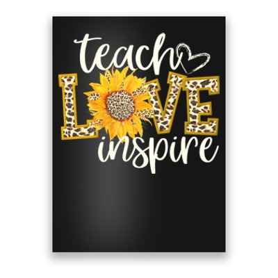 Teach Love Inspire Cute Sunflower Leopard Cheetah Print Gift Poster