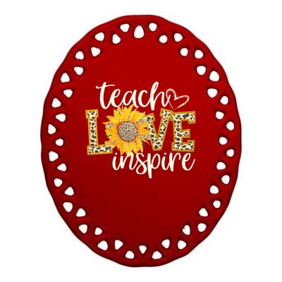 Teach Love Inspire Cute Sunflower Leopard Cheetah Print Gift Ceramic Oval Ornament