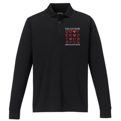 Teach Love Inspire Valentines Day Preschool Teacher Heart Gift Performance Long Sleeve Polo