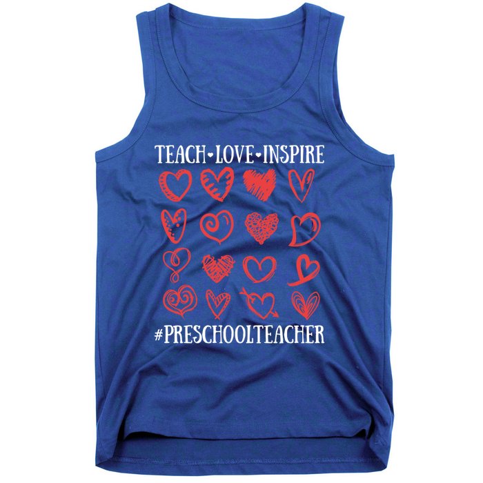 Teach Love Inspire Valentines Day Preschool Teacher Heart Gift Tank Top