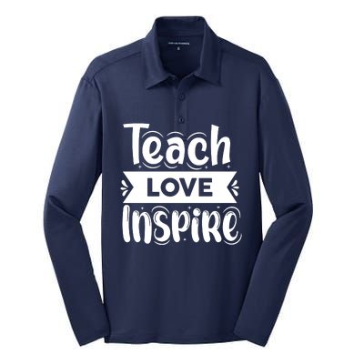 Teach Love Inspire Back To School Cute Teacher Silk Touch Performance Long Sleeve Polo