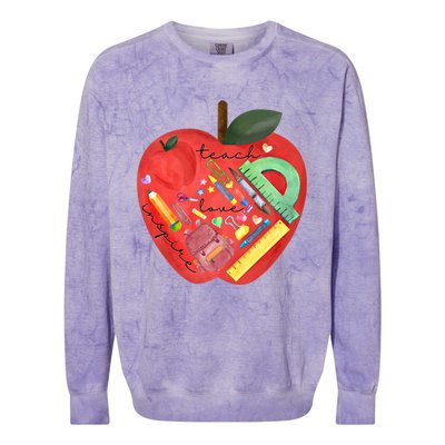 Teach Love Inspire Watercolor Teachers' Day Lettering Gift Colorblast Crewneck Sweatshirt