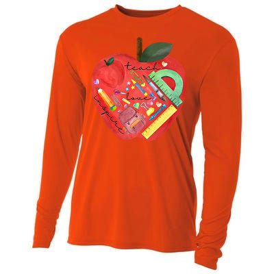 Teach Love Inspire Watercolor Teachers' Day Lettering Gift Cooling Performance Long Sleeve Crew