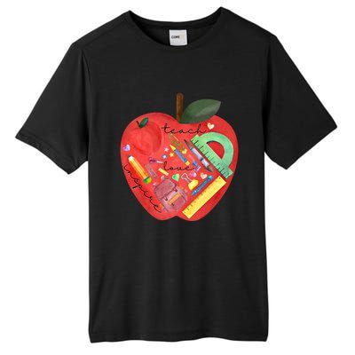 Teach Love Inspire Watercolor Teachers' Day Lettering Gift Tall Fusion ChromaSoft Performance T-Shirt