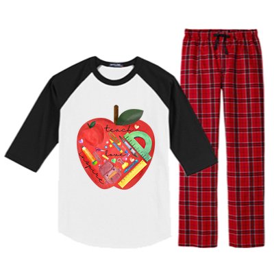 Teach Love Inspire Watercolor Teachers' Day Lettering Gift Raglan Sleeve Pajama Set