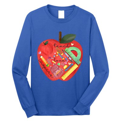 Teach Love Inspire Watercolor Teachers' Day Lettering Gift Long Sleeve Shirt