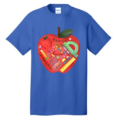 Teach Love Inspire Watercolor Teachers' Day Lettering Gift Tall T-Shirt