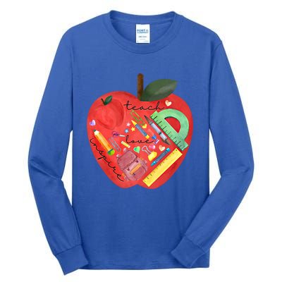 Teach Love Inspire Watercolor Teachers' Day Lettering Gift Tall Long Sleeve T-Shirt