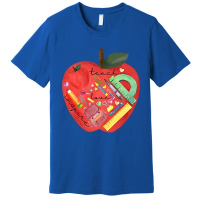 Teach Love Inspire Watercolor Teachers' Day Lettering Gift Premium T-Shirt