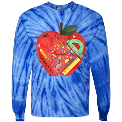 Teach Love Inspire Watercolor Teachers' Day Lettering Gift Tie-Dye Long Sleeve Shirt