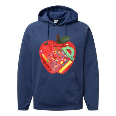 Teach Love Inspire Watercolor Teachers' Day Lettering Gift Performance Fleece Hoodie