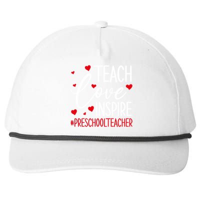 Teach Love Inspire Valentines Day Preschool Teacher Loves Gift Snapback Five-Panel Rope Hat