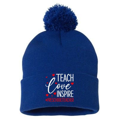 Teach Love Inspire Valentines Day Preschool Teacher Loves Gift Pom Pom 12in Knit Beanie