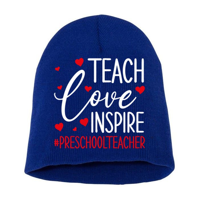 Teach Love Inspire Valentines Day Preschool Teacher Loves Gift Short Acrylic Beanie