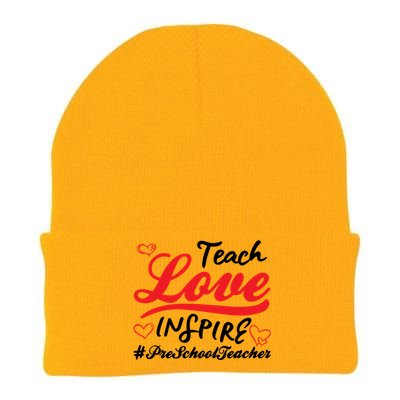 Teach Love Inspire Valentines Day Preschool Teacher Loves Funny Gift Knit Cap Winter Beanie