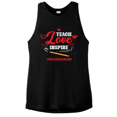 Teach Love Inspire Valentines Day Preschool Teacher Loves Gift Ladies PosiCharge Tri-Blend Wicking Tank