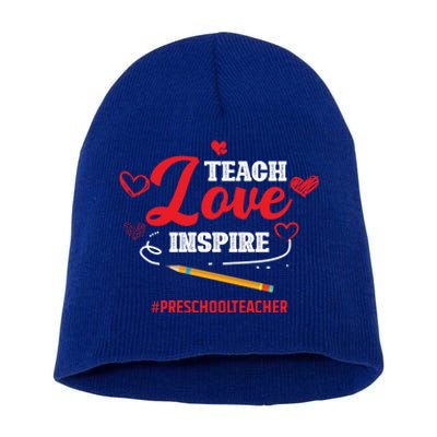 Teach Love Inspire Valentines Day Preschool Teacher Loves Gift Short Acrylic Beanie