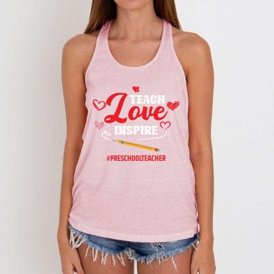 Teach Love Inspire Valentines Day Preschool Teacher Loves Gift Women's Knotted Racerback Tank