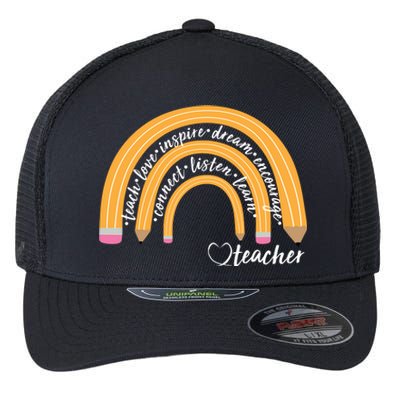 Teach Love Inspire Dream Encourage Teacher Love Flexfit Unipanel Trucker Cap