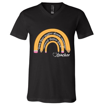 Teach Love Inspire Dream Encourage Teacher Love V-Neck T-Shirt