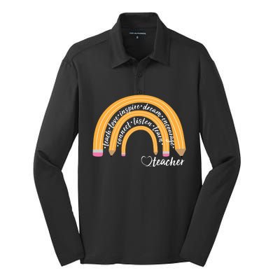 Teach Love Inspire Dream Encourage Teacher Love Silk Touch Performance Long Sleeve Polo