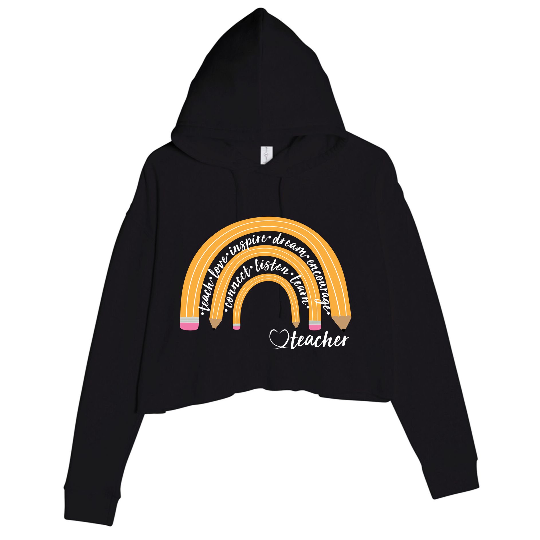 Teach Love Inspire Dream Encourage Teacher Love Crop Fleece Hoodie