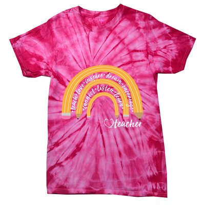 Teach Love Inspire Dream Encourage Teacher Love Tie-Dye T-Shirt